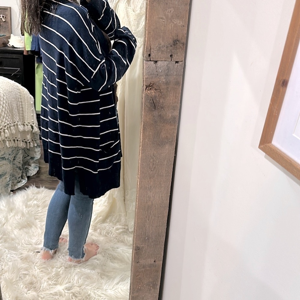 Pink Rose Navy Striped Women's Sweater cardigan size 3X - Picture 5 of 6